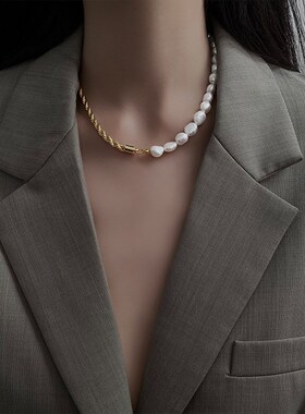 淡水珍珠项链韩国个性设计拼接项链女气质时尚颈链简约复古锁骨链