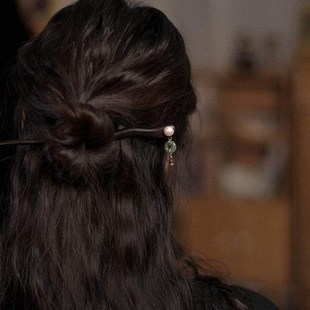 江南烟雨钗手工黑檀木古典古风子盘发汉服国风步摇女发簪旗袍