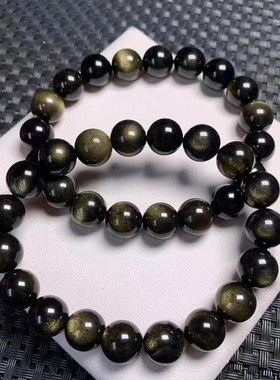 天然金曜石手链招财黑耀石手串女男情侣珠子串珠散珠单圈饰品礼物