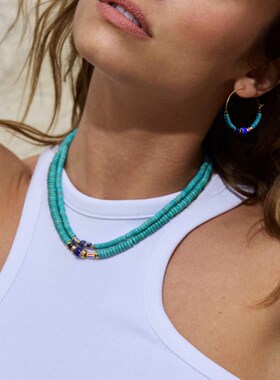 新款绿松石千花琉璃项链复古民族风水晶串珠锁骨链个性百搭小众女