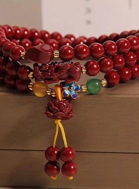 朱砂三圈手链项链女招财貔貅手串弹力红色古民族风长款个性