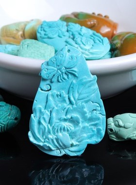 天然无优化绿松石吊坠配件滴流雕刻项链挂坠男女款饰品送