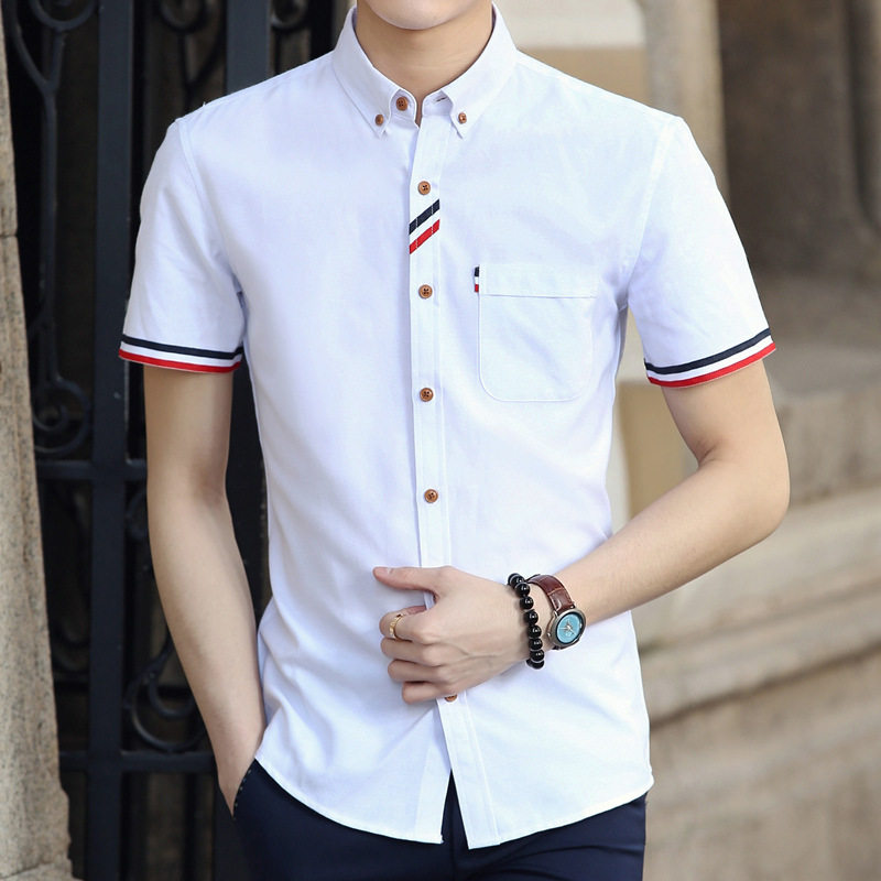 短袖衬衫男修身型男夏季韩版休闲潮流百搭帅气青少年学生大码衬衣