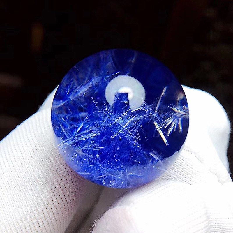 7A天然蓝发晶散珠子 无孔蓝线石水晶多宝手串项链吊坠DIY饰品配件