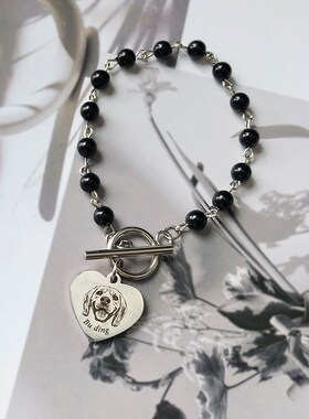 宠物照片纪念手链来图定制刻字爱心牌手串猫狗吊坠情侣礼物项链