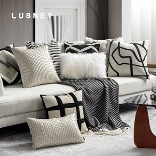 现代简约轻e奢高级感沙发抱枕黑白系列客厅酒店样板间组合搭配靠