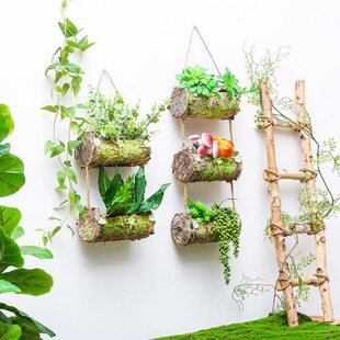 森系复古草皮花架花筒多肉花盘插花墙上壁挂客厅阳台装饰挂件壁饰