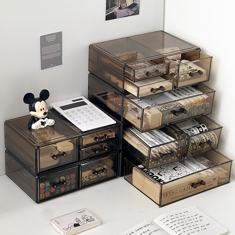 抽屉式桌面收纳h盒办公室工位整理神器学生宿舍书桌透明文具置物