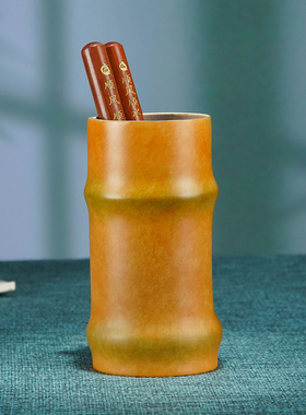 黄铜摆件《逐梦》竹笔筒客厅桌面办公室家居装饰品送领导高升礼物