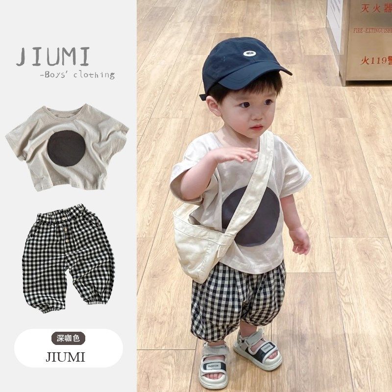 男童夏季套装男宝宝帅气宽松半袖t恤2儿童阔腿七分裤男孩夏装童装,童装/婴儿装/亲子装,套装,淘宝优惠券,粉丝福利购,淘宝优惠卷