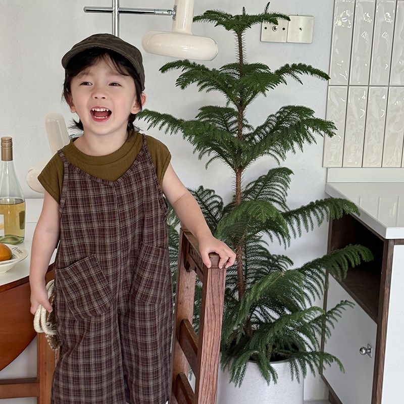 暮晨家新款夏装2024男童格子上衣背带裤宝宝洋气森系连体衣七分裤,童装/婴儿装/亲子装,裤子,淘宝优惠券,粉丝福利购,淘宝优惠卷