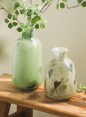 绿色飘点细口玻璃花瓶琉璃花器客厅餐桌插花摆件家居摆设装饰品