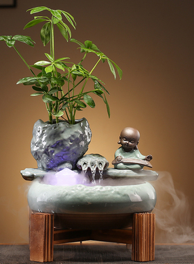 中式小型循环流水摆件加湿客厅家居电视柜玄关办公室装饰招财礼物