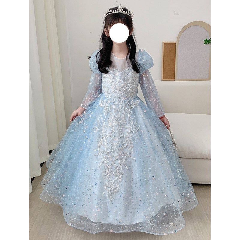 蓝色女童礼服花童婚纱儿童生日公主裙高端轻奢洋气小女孩主持人秋,童装/婴儿装/亲子装,儿童礼服,淘宝优惠券,粉丝福利购,淘宝优惠卷