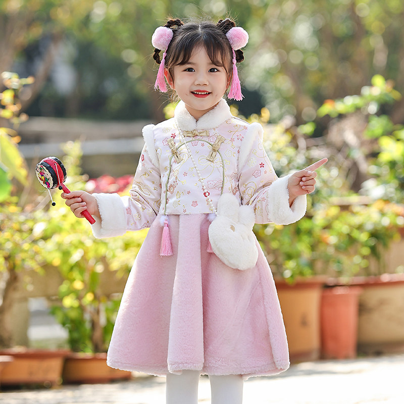 女童汉服洋装秋冬款2023冬装新款儿童裙子小女孩公主裙旗袍冬季