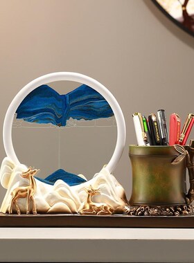 流沙画沙漏笔筒送领导老师办公室桌轻奢高级感收纳书房摆件装饰品