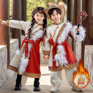 儿童名族风服饰秋冬季加绒套装女童少数民族服装男童壮族彝族苗族