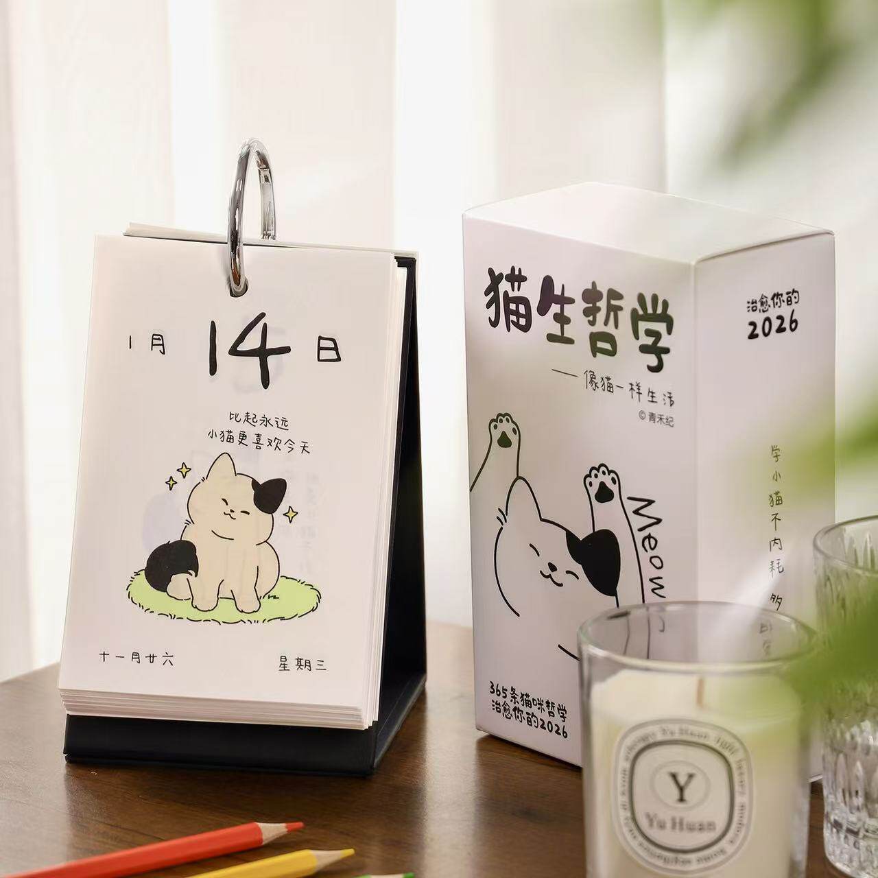 猫咪解压可爱插画日历可填色涂鸦