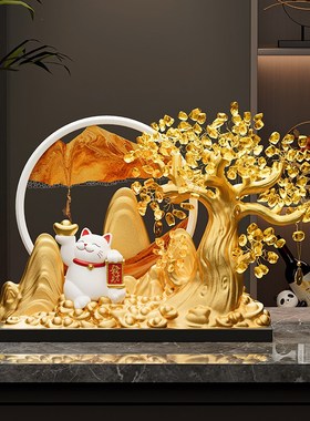 发财摇钱树招财猫进宝流沙画摆件办公室店铺前台装饰乔迁开业礼物