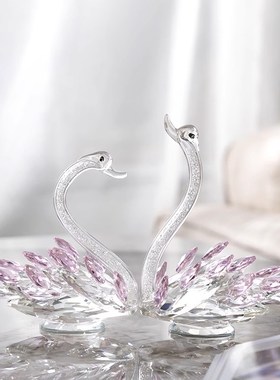 木南现代轻奢水晶天鹅摆件创意客厅玄关酒柜电视柜装饰品乔迁礼品