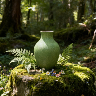 精选A级景德镇手工陶瓷花瓶绿色磨砂圆腹自然田园风家居摆件