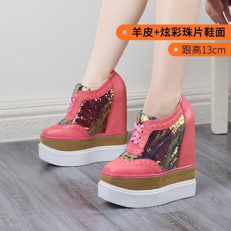 定制高跟13cm内增高鞋女2024年新款时尚亮片厚底松糕百搭休闲单鞋,女鞋,深口单鞋,淘宝优惠券,粉丝福利购,淘宝优惠卷
