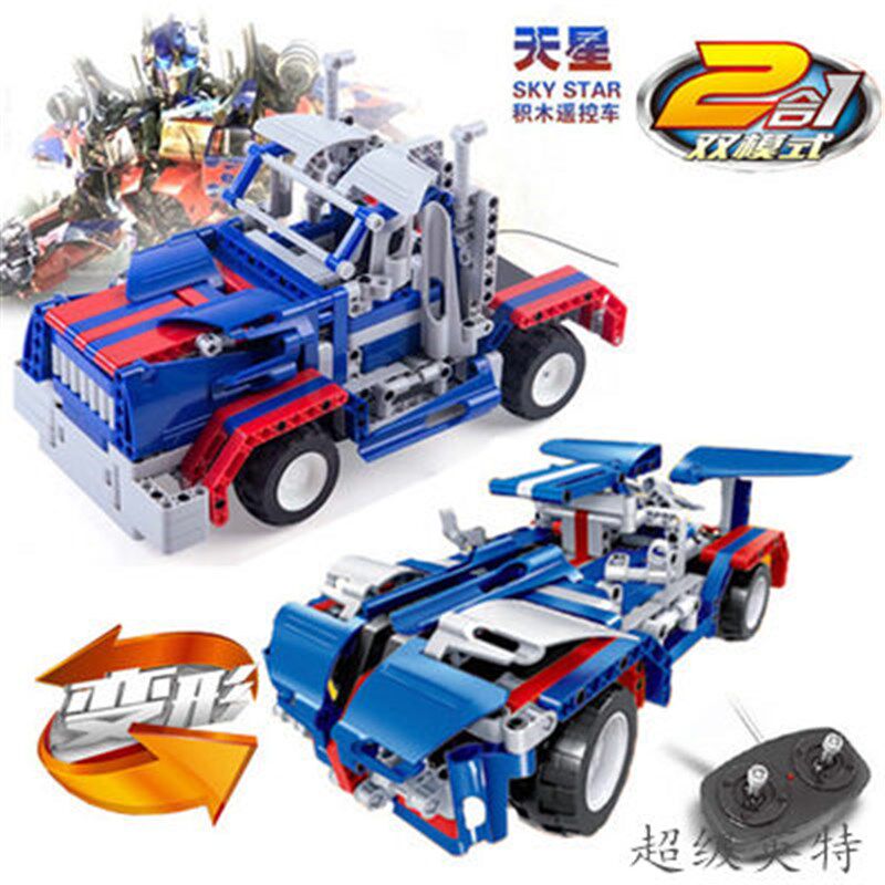 中国积木重卡货车电动充电遥控车益智拼装拼插汽车玩具积木模型