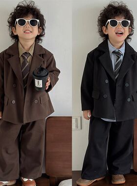 花童男童礼服套装秋冬新款儿童西装加厚毛呢宝宝生日西服帅气演出