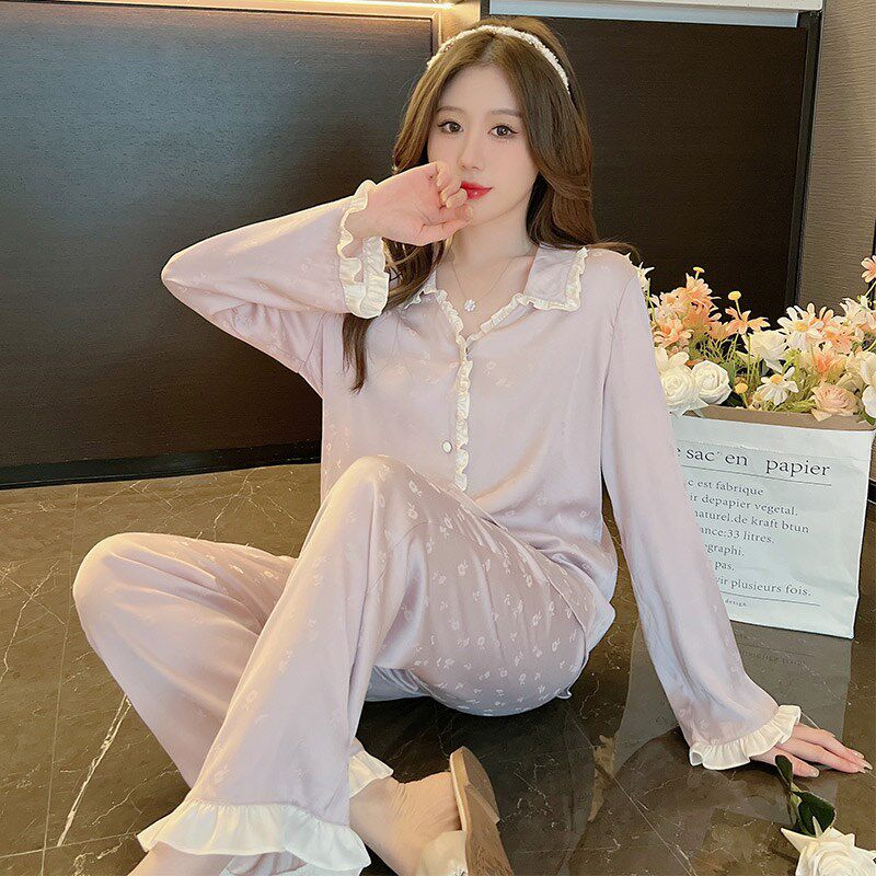 真丝睡衣女春秋款甜美公主宫廷风可爱法式长袖长裤家居服套装薄款