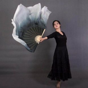 舞蹈扇子黑白渐变水墨韵舞蹈扇双面加长书简孤月杳然扇古子独立站