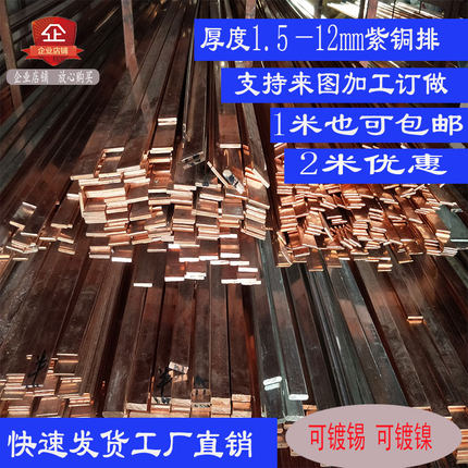T2T3镀锡紫铜排 紫铜扁条v接地铜排汇流紫铜排 紫铜条定做切割加