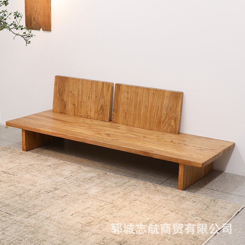 诧寂风实b木沙发客厅简约老榆木实木板沙发靠墙中式沙发原木沙发