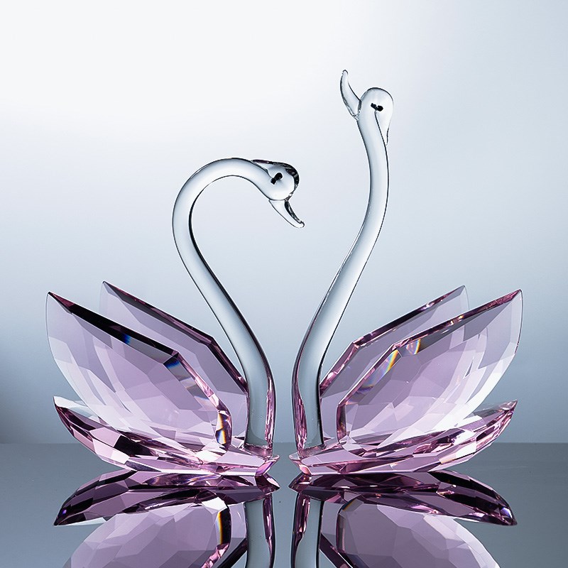 创意水晶玻璃粉色一对天鹅摆件结婚D送礼物乔迁新居客厅装饰工艺