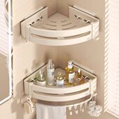 白色浴室置物架子免打孔卫生间厕所洗手间墙上收纳架子壁挂奶油风