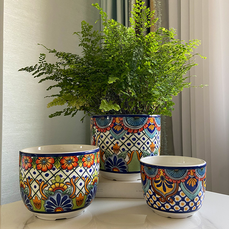 特色陶瓷水培花盆 花盆绿v植鲜花套盆无孔 桌面阳台摆件装饰套三