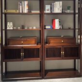 新中式 乌金木实木博古架茶室置物架茶叶展示架禅意简约客厅货柜架