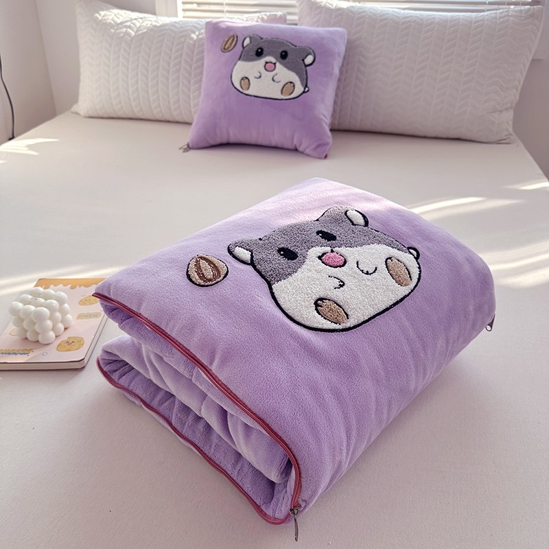 抱枕被子两用二j合一午睡车用加厚牛奶绒小空调被毛毯冬天车内枕