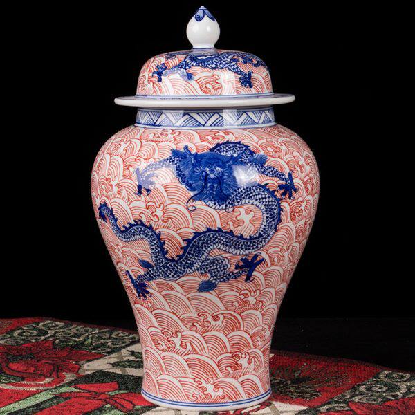 电视柜欧式新中式摆件客厅玄关酒柜罐装饰轻奢花瓶将军陶瓷大口径