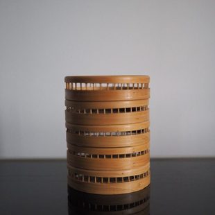 双子商店 中古手工竹编镂空茶杯垫 竹子嵌入玻璃杯垫水杯垫