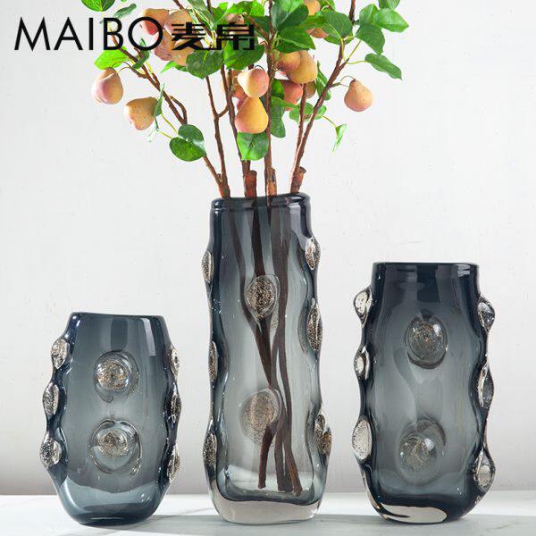 简约现代不规则几何玻璃黑色插花花瓶家居室内客厅餐厅桌面装饰品