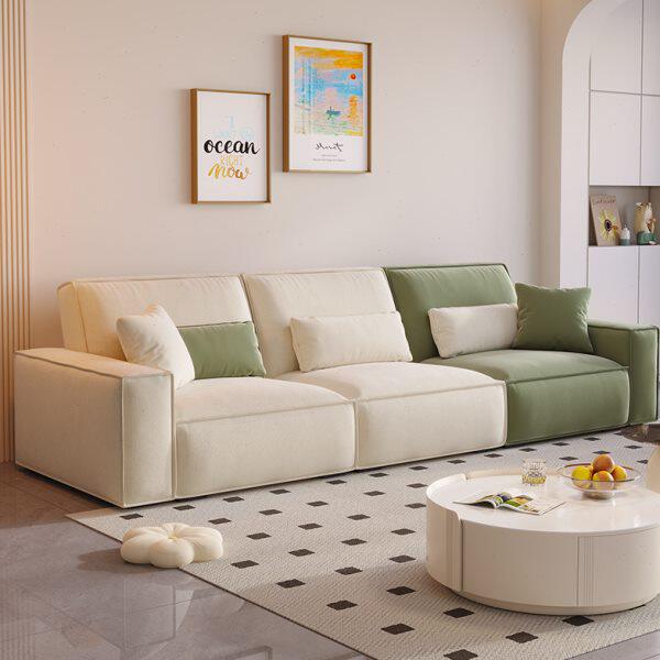 豆腐块布艺沙发高靠背现代简约小户型客厅创意拼色直排三人可拆洗