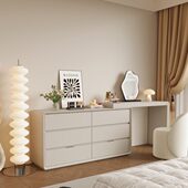 2024新款 实木烤漆梳妆台斗柜卧室现代简约奶油风书桌化妆桌二合一