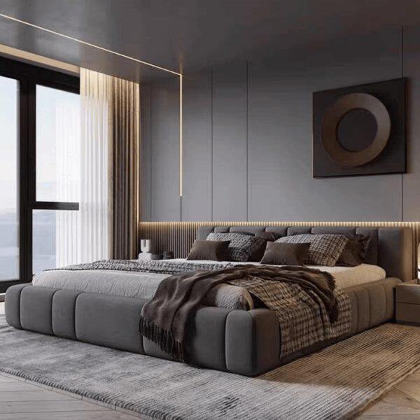 现代简约布艺床北欧工业风榻榻米网红床轻奢主卧大床双人落地矮床