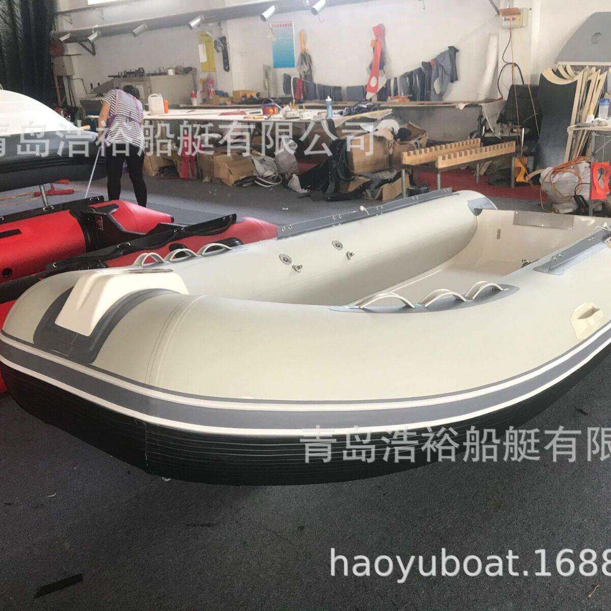 浩裕船艇玻璃钢海帕龙橡胶艇钓鱼艇橡皮艇4.1米抓鱼船