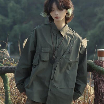 牧游昏昏山系户外机能风宽松长袖衬衫男情侣复古百搭休闲工装衬衣