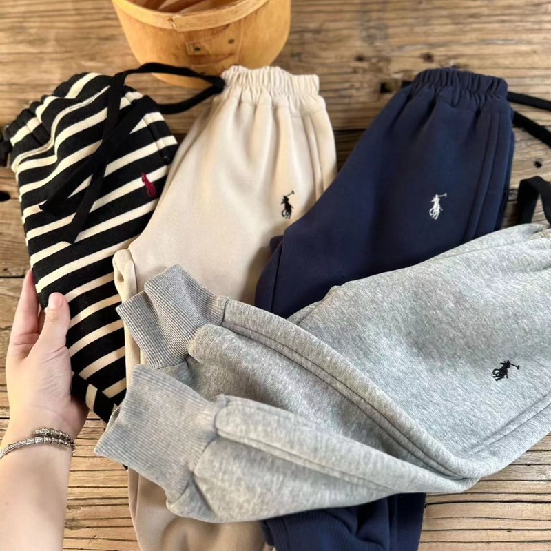 一体绒儿童条纹加绒卫裤~男女秋冬宝宝休闲长裤 儿童纯棉运动裤