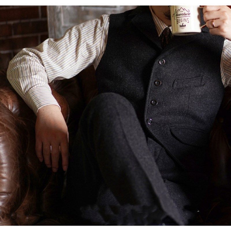 新款秋冬美式复古粗花呢猎装修身马甲羊毛呢绅士背心男西装领大码,男装,常规马甲,淘宝优惠券,粉丝福利购,淘宝优惠卷