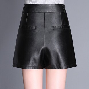 皮裤裙女2023新款秋冬季大码pu短裤裙修身显瘦假两件皮裙直筒靴裤