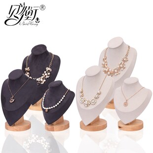 创意日韩实木项链架首饰架优质绒布饰品展示架实木脖子饰品道具