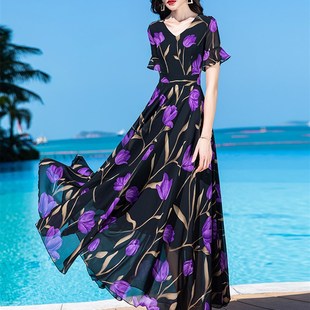 拖地长裙到脚踝2025夏季新款法式长款雪纺大摆显瘦超长连衣裙女